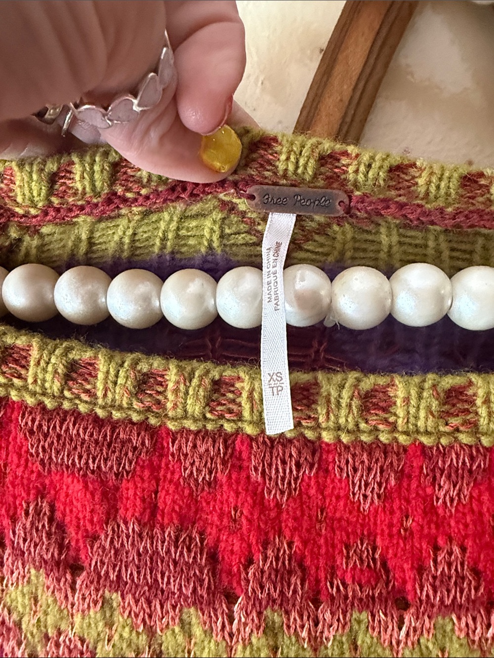 Free People Multicolor Fair Isle Crewneck Sweater - Orange, Pink, Purple, Green - Picture 2 of 5